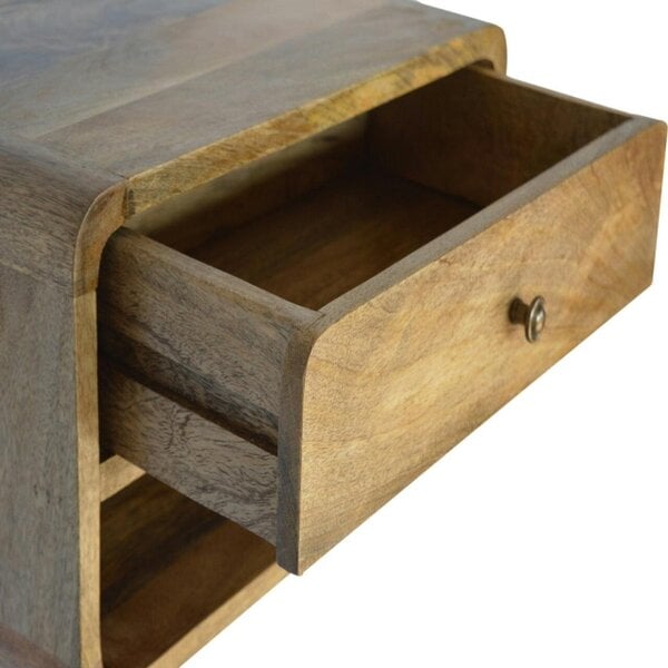 Wyld Haus Perugia Floating Curve Natural Mango Wood Open Slot Bedside Table
