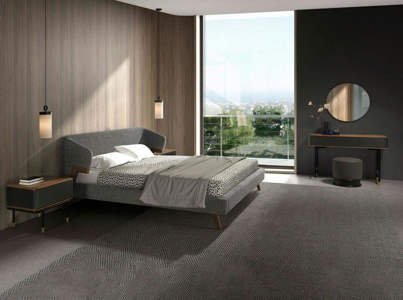 Angel Cerdá Bedside Table in Matt Dark Grey Wood, Black Steel and Walnut Top 7170