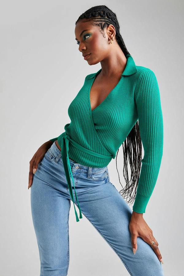 Urban Bliss Green Collar Wrap Ballerina Cardigan