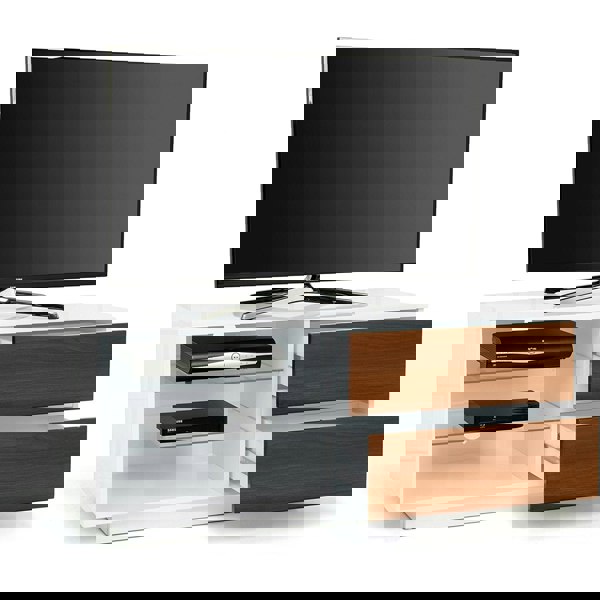 Centurion Supports Gallus High Gloss White with 2-Walnut Drawers and 3-Shelf 32"-55" LED/OLED/LCD Cabinet TV Cabinet