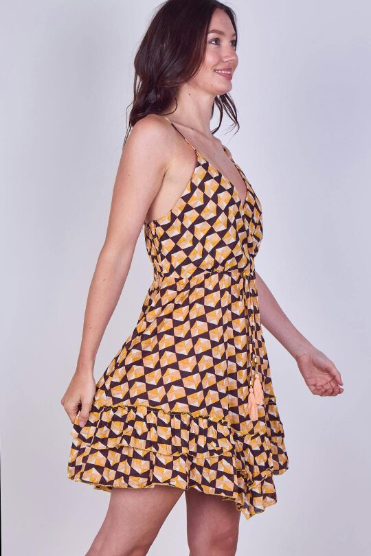 Boho Printed Cotton Mini Dress – Lightweight Summer Strappy Dress