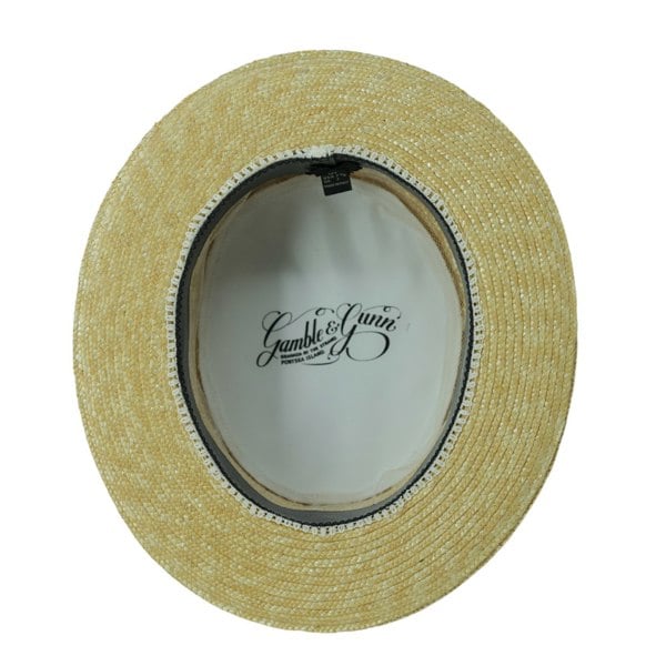 Gamble & Gunn Cambridge Straw Boater with Stripe Grosgrain Ribbon