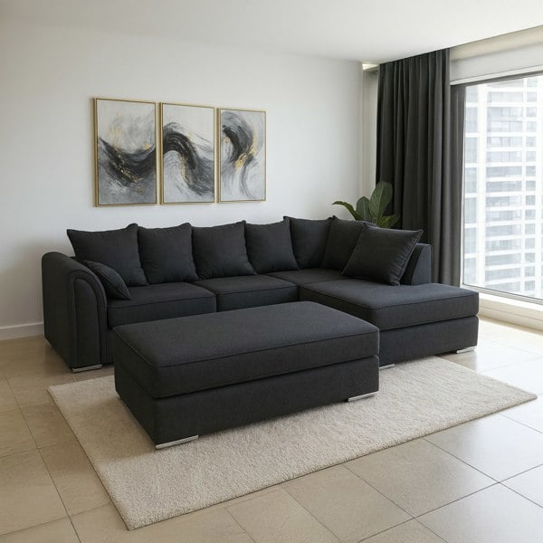 Furnishings For Less Chiswick Corner Sofa 4 Seater with Footstool - Silver Or Black