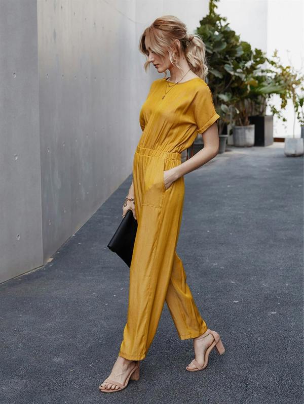 FS Collection Back Detail Short Sleeve Jumpsuit In Yellow