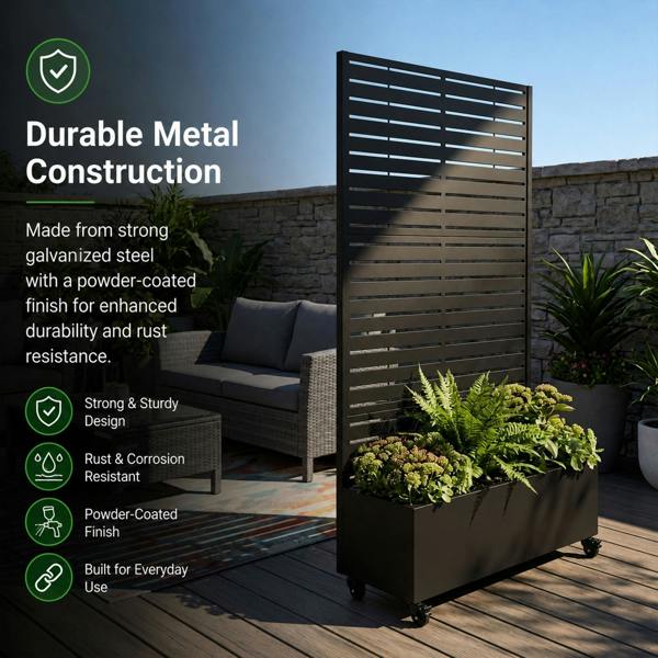 Nicoman Metal Indoor/Outdoor Privacy Screen with Plant Pot - Slats
