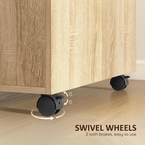 HOMCOM Mobile Sideboard Cabinet with 2 Doors Internal Shelves, Natural Wood
