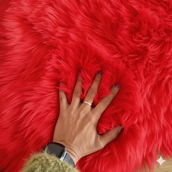 HomeSpace Direct Luxury Faux Rabbit Fur Rug Red