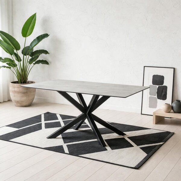 Wyld Haus Perth 135cm 4 Seater Grey Ceramic Dining Table Industrial Black Metal Legs