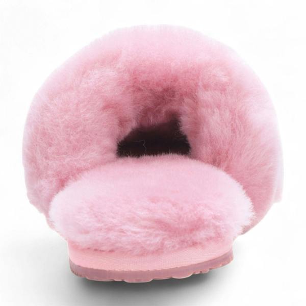 Infinity Leather Women's Sheepskin Slippers Pink Warm Winter Fur Sliders - Nordic