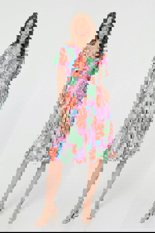 Pink | Abstract Shirred Knee Length Dress