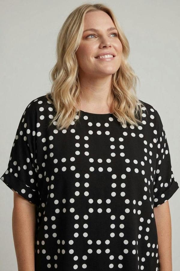 Black | Curve Polka Dot Short Sleeve Blouse
