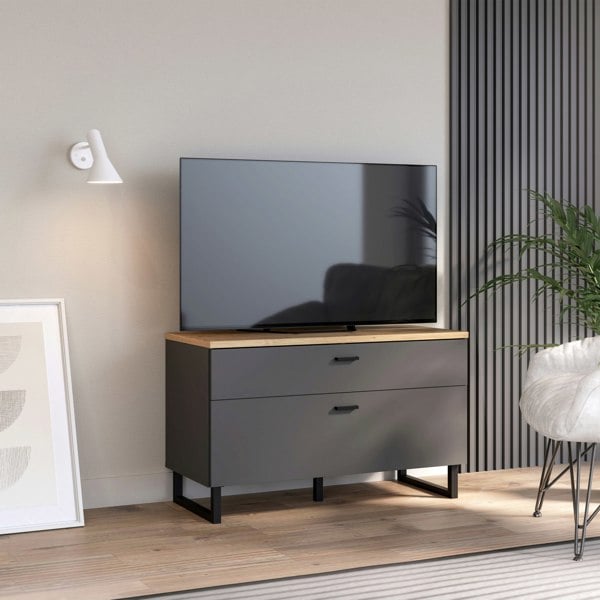 Furniture To Go Klara TV Unit with 1 Drawer 1 Flip Door in Grey and Oak