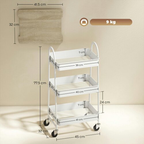 Wyld Haus Satoro Wooden White And Oak 3 Tier Kitchen Trolley With Covered Top