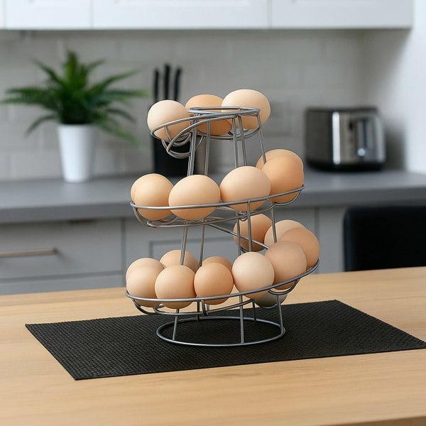 Modcraft Silver Spiral Egg Holder Rack Skelter Kitchen Stand Holds 12 to 18 Eggs Counter Display