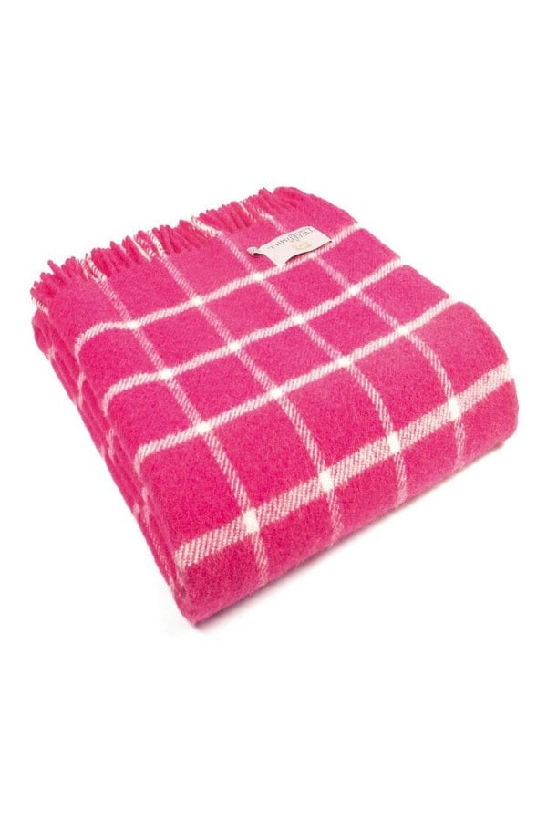 HomeSpace Direct 100% Pure British New Wool Chequered Check Throw Blanket Made in Wales