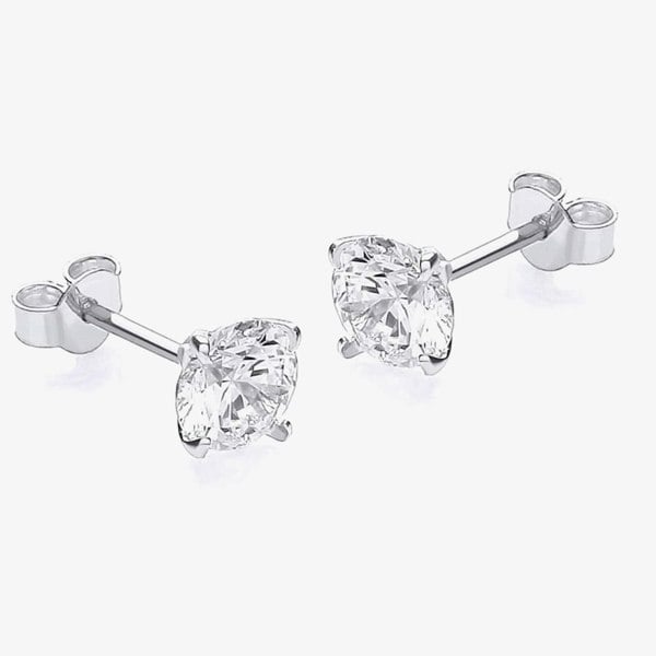 T. H. Baker 9ct White Gold 6mm Round Cubic Zirconia Stud Earrings 5.58.4979