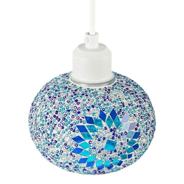 Light and Dark Blue Mosaic Glass Artisanal Pendant Ceiling Light Shade Image 3