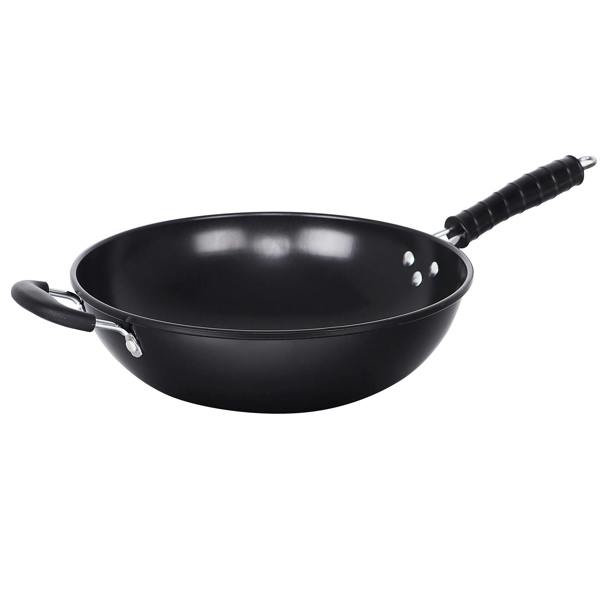 Gr8 Home 34cm Black Non Stick Carbon Steel Stir Fry Wok Pan