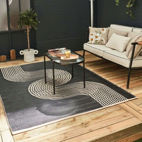 Urban Outdoor Rug Black & Beige | Geometric Design |The Rugs