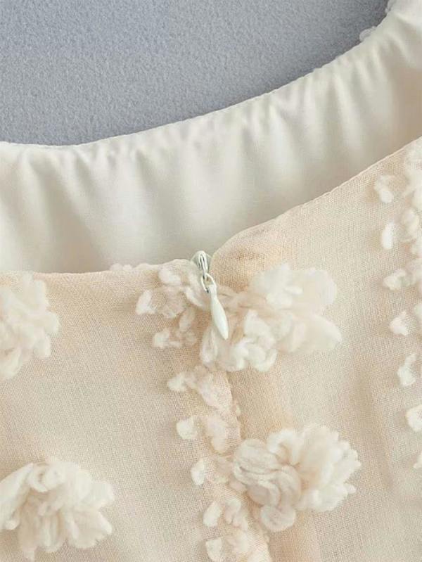 FS Collection Strappy Mini Dress With Flower Appliques In Cream