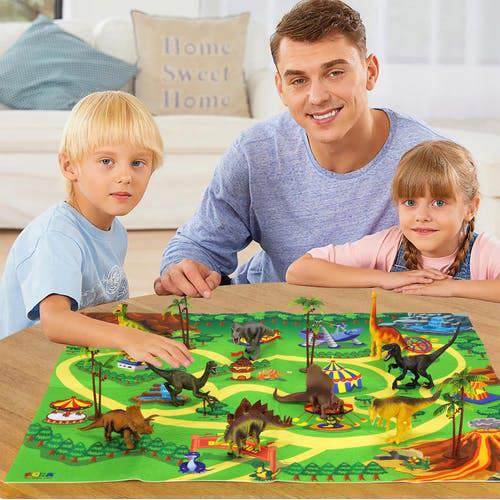 Dyzi Dinosaur Playset With Activity Playmat And 9 Dinosaur Figures