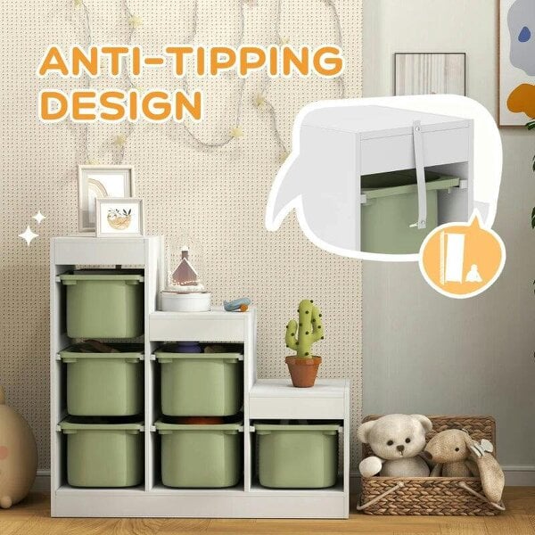Bobobiy Toy Storage Organiser, Three-Layer Kids Toy Storage Units, with Removable Bins, for Ages 3-8 Years, Green