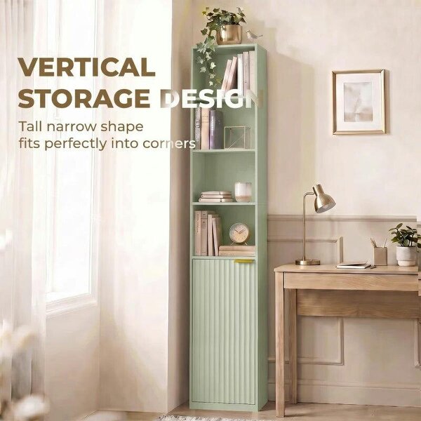 Bookcase Adjustable Shelf Bookshelf Anti-Tip Hardware 6-Tier Storage Cabinet Light Green