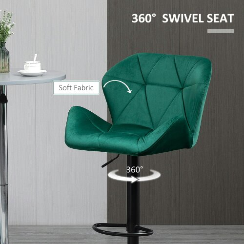 Wyld Haus Somaveno Velvet Green Adjustable H8 Bar Stools Set Of 2 With Metal Base And Footrest