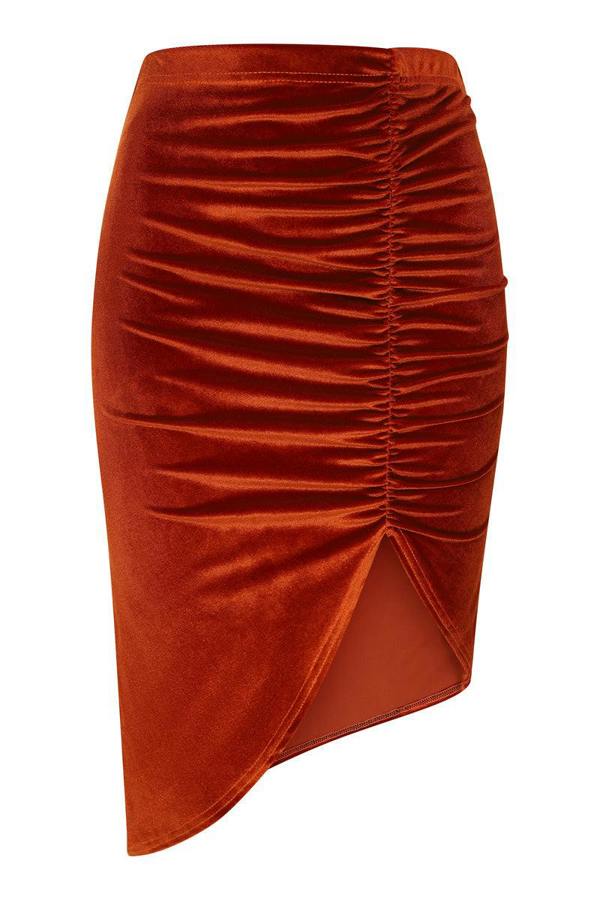 HotSquash Asymmetric Velvet Ruched Skirt