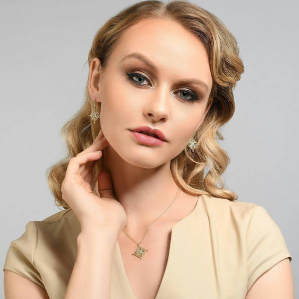 Gold Arabesque Pendant Necklace with Cubic Zirconia - namana.london