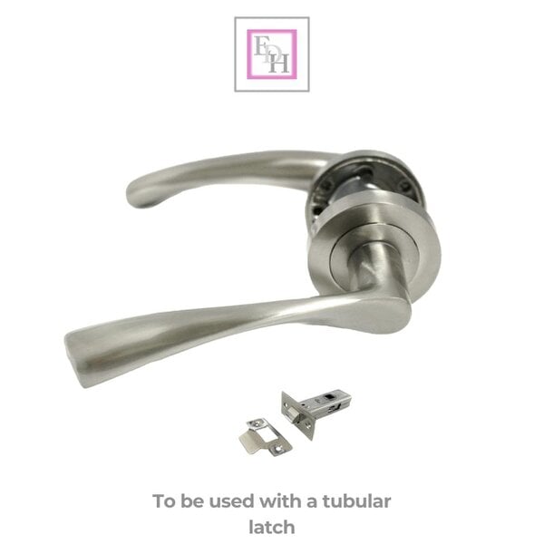 EDH Door Hardware Satin Nickel Twist Door Handles + Latches Set Internal Lever on Rose 1 Pair