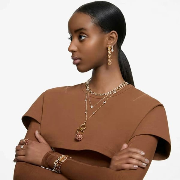 Swarovski Ladies Constella Gold Plated Hoop Dropper Earrings 5638802