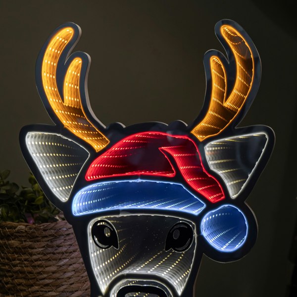Samuel Alexander 40cm Light up Christmas Deer Head in Santa Hat Infinity Decoration with LEDs