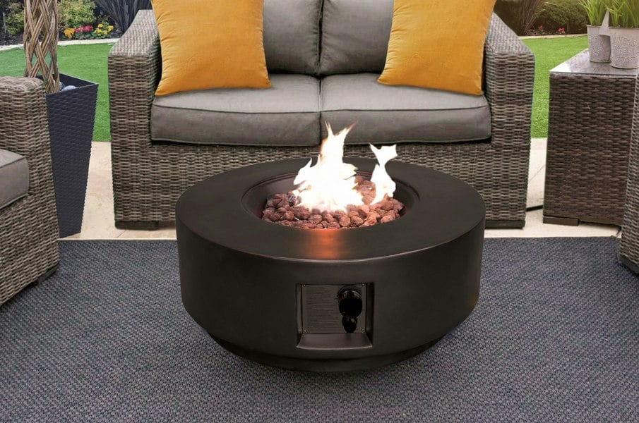 MDA Designs FUSION Black Lavish Garden & Patio Gas Fire Pit with Eco-Stone Finish - Fully Assembled