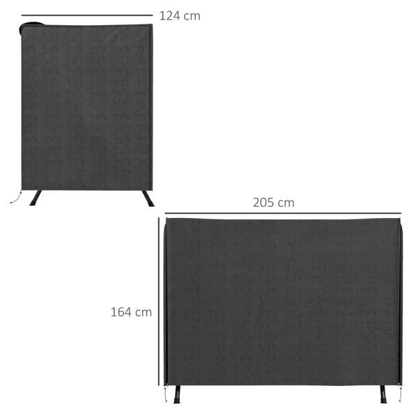 Dark grey swing chair cover size diagram, 205 x 164 x 124 cm