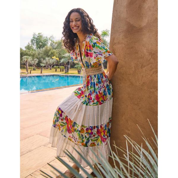 Blue Vanilla Bright Print Tiered Dress