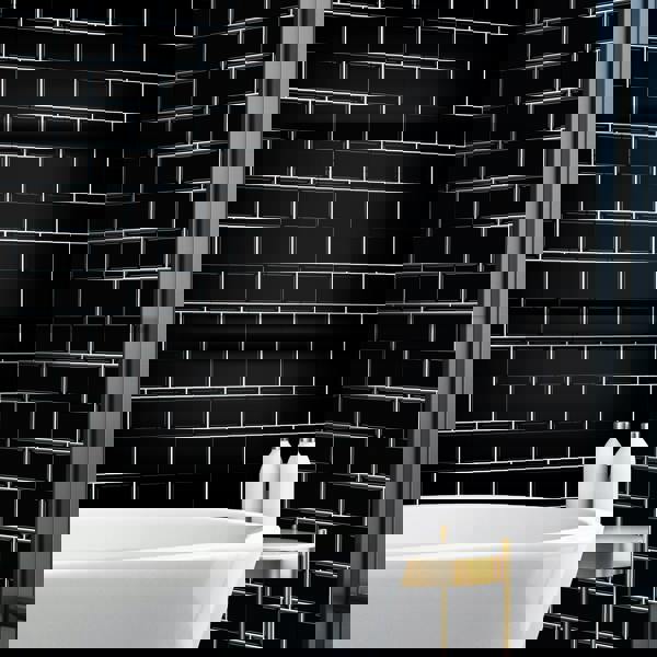 WT3D1807 - Black Metro Subway Glossy 3D Tile Sticker 30.5 x 15.4cm (12 x 6 in) - 20pcs in a pack