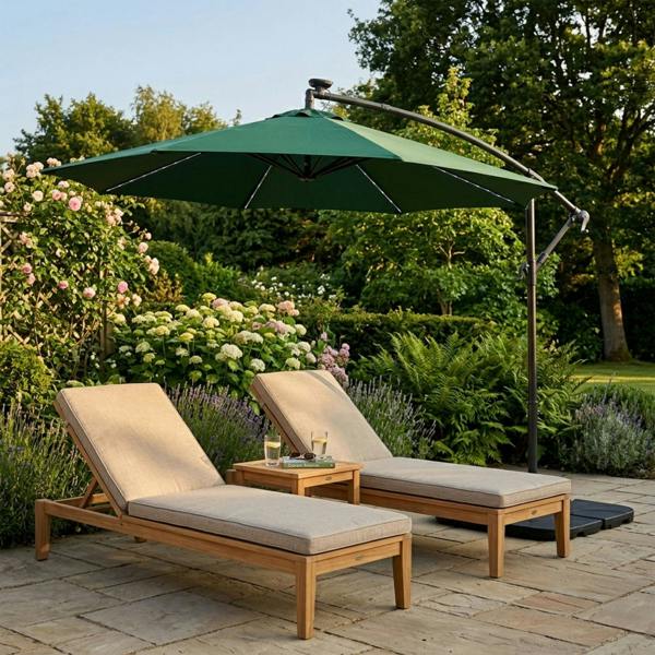 Jardi LED Cantilever Parasol 3m With Square Base – Green