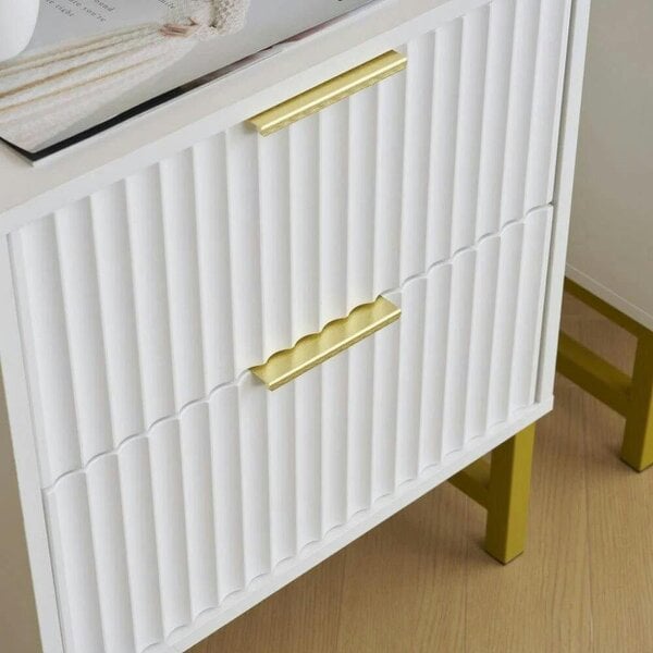 Kosy Koala Modern White Bedside Table with 2 Drawers and Gold Metal Legs for Bedroom