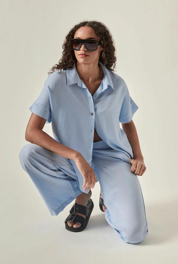 James Lakeland Relaxed Short Sleeve Blouse – Powder Blue