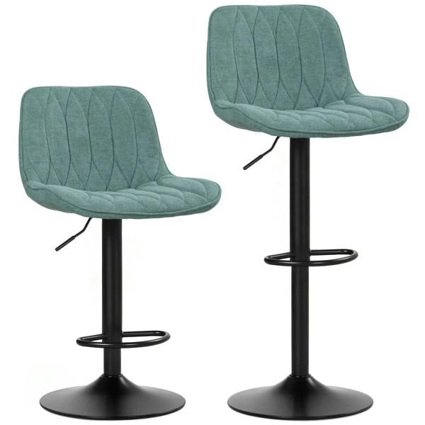 Bobobiy Set of Two Linen-Look Bar Stools - Blue