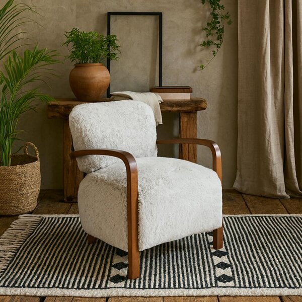 Wyld Haus Luna Cosy Upholstered Natural Faux Shearling and Wood Cosy Accent Armchair