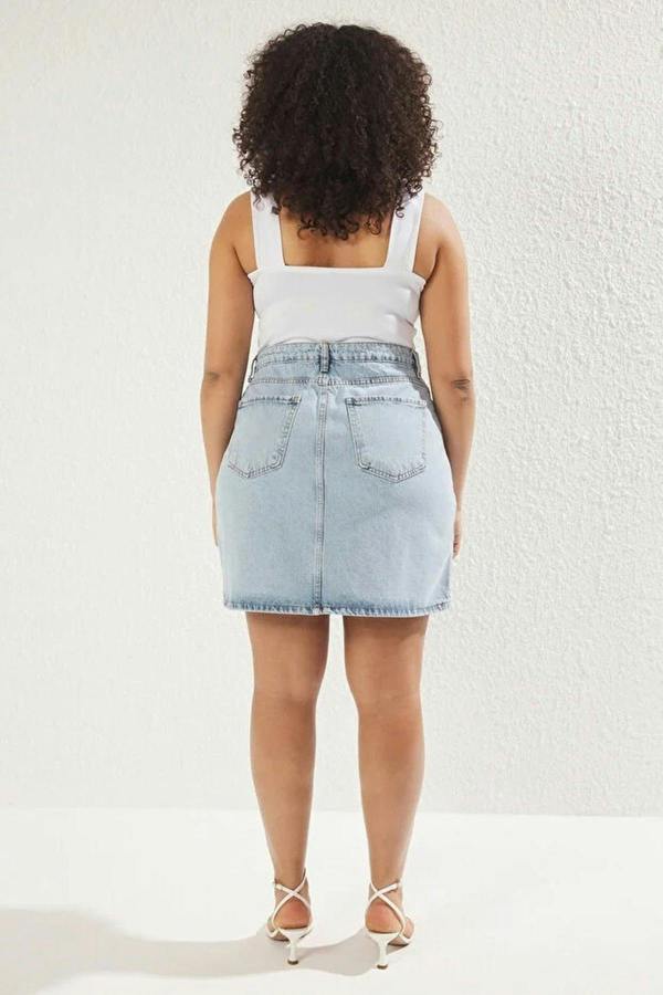 WOVCOR High Waist 100% Cotton A-Shape Denim Skirt