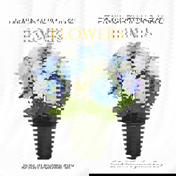 Memorials Direct Premium Artificial Grave Flowers – 25cm Blue Rose With Chrysanthemum & Pansy | Memorial Vase Pot