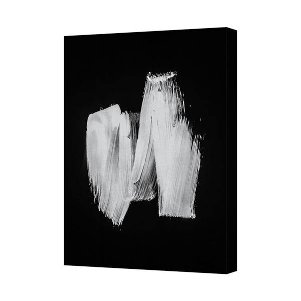 Benjamin Tate Design Abstract White Brush Strokes On Black Canvas Wall Art