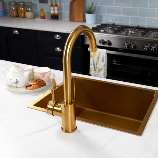Flode kraft Solo | Industrial Style Single Lever 3 in 1 Instant Boiling Tap | Brushed Gold Finish