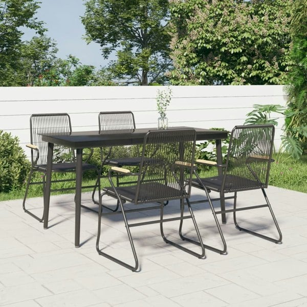 Berkfield 5 Piece Garden Dining Set Black PVC Rattan