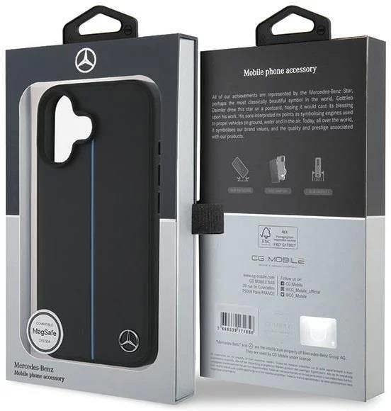 Mercedes MB Blue Line Leather Case with MagSafe for iPhone 16 6.1" Black - MEHMP16S23RURBK