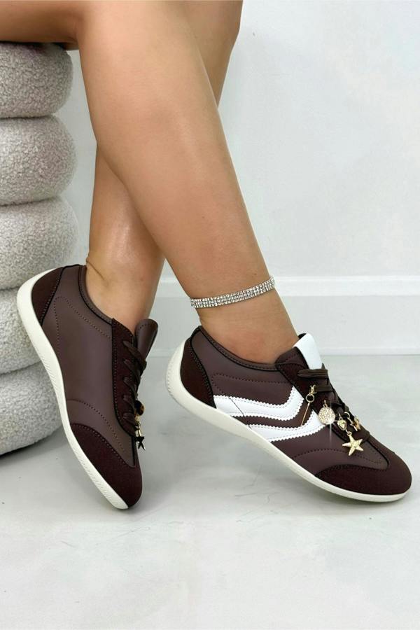 Sparkly Charm Horizon Trainers Brown, with a closer look at the design details