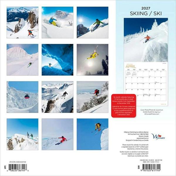 Skiing Calendar 2027, Wall Calendars, Month To View, Sports, Gift
